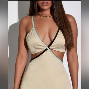 Plunging Neck Cut-Out Contrast Binding Cami Dress